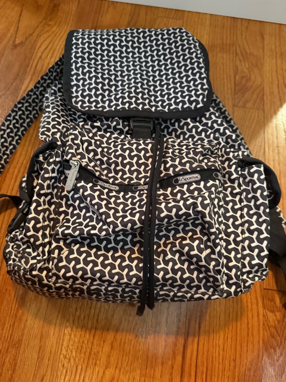 Lesportsac Black & White Geometric Print Backpack